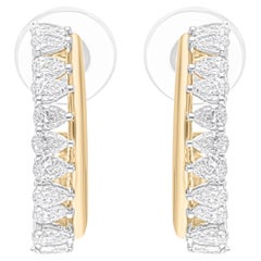 2 Carati SI/H Pear Brilliante Cut Diamond Hoop Earrings 18 Karat White Yellow Gold