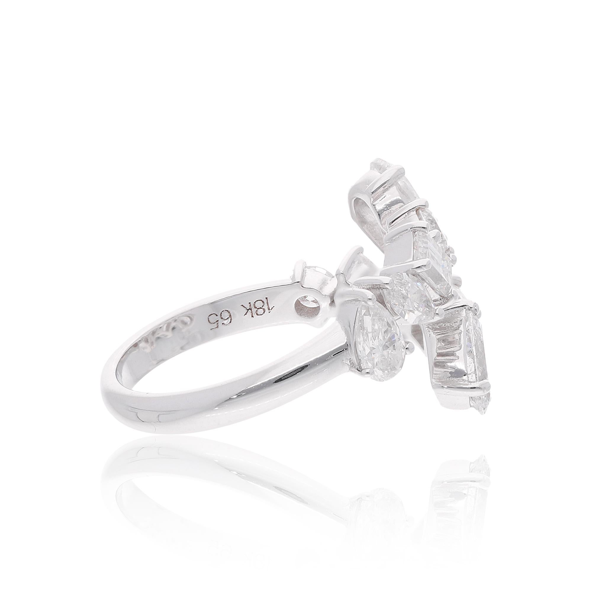 Modern 2 Carat SI/HI Pear Marquise Emerald Cut Diamond Wrap Ring 18 Karat White Gold For Sale