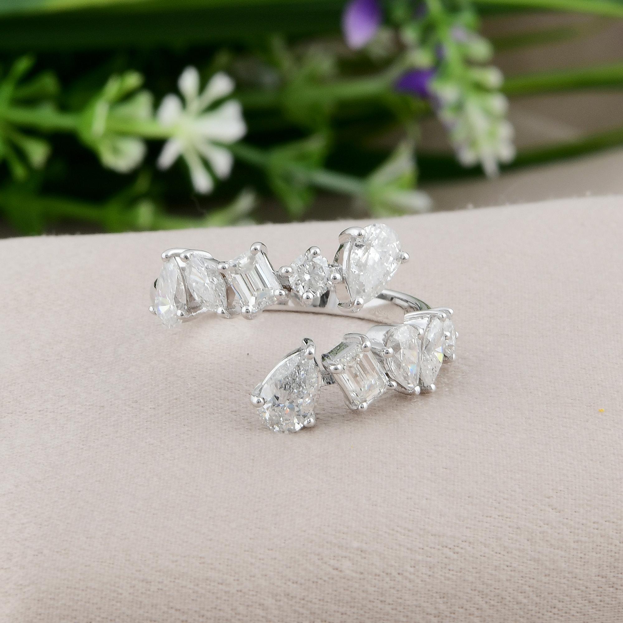 Modern 2 Carat SI/HI Pear Marquise Emerald Cut Diamond Wrap Ring 18 Karat White Gold For Sale