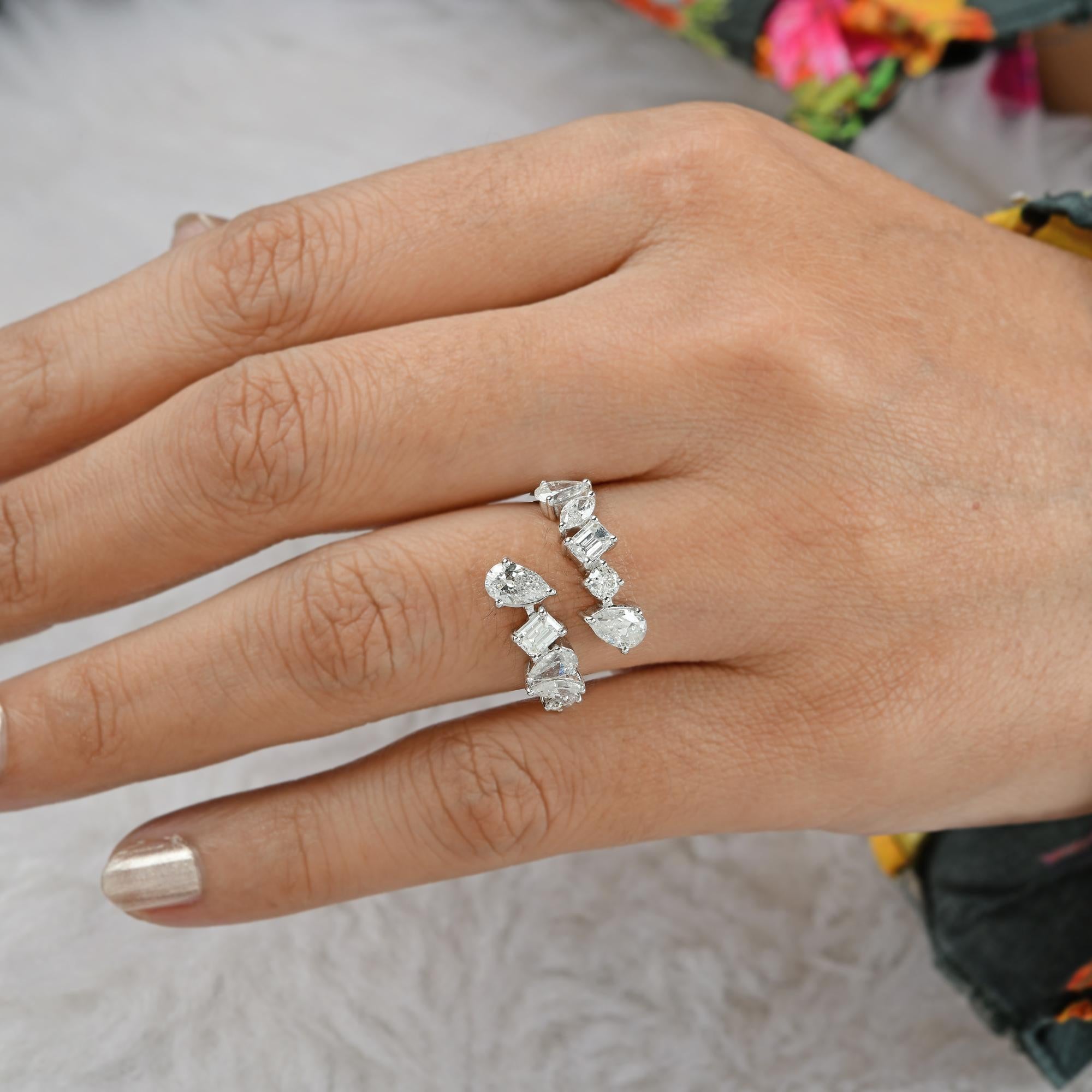 Women's 2 Carat SI/HI Pear Marquise Emerald Cut Diamond Wrap Ring 18 Karat White Gold For Sale