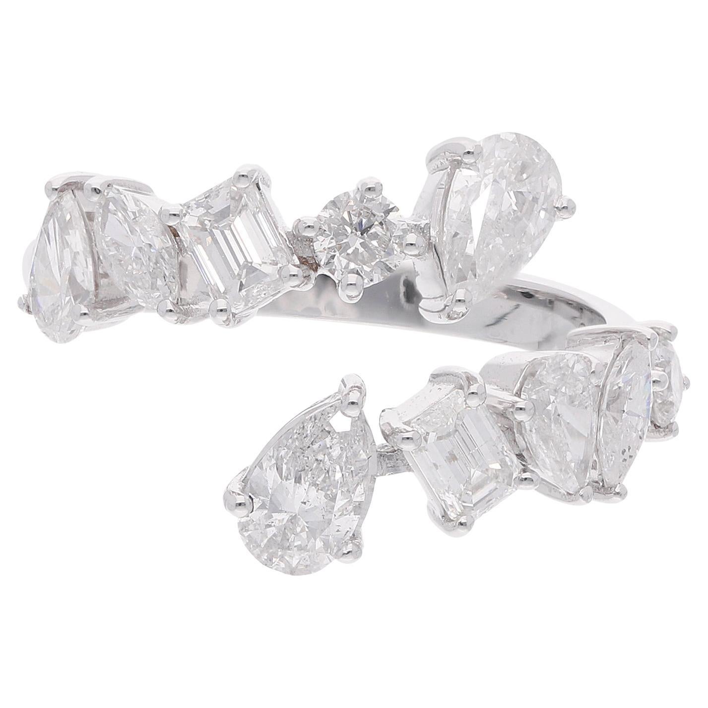 Bague enveloppante en diamant taille émeraude SI/HI de 2 carats, poire marquise, or blanc 18 carats