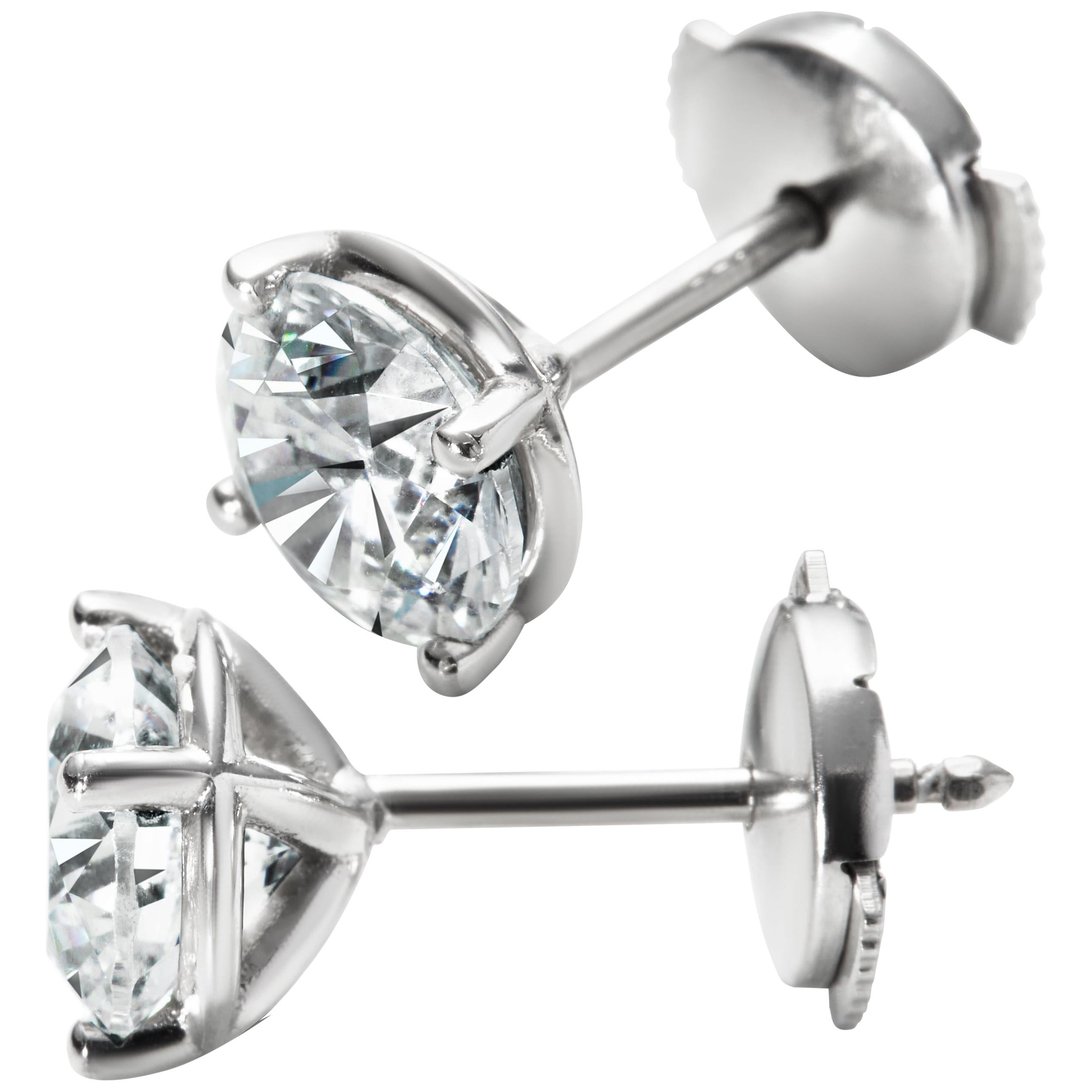 2 Carat Solitaire Traceable Diamond Ear Studs In 18k White Gold, Rocks For Life For Sale
