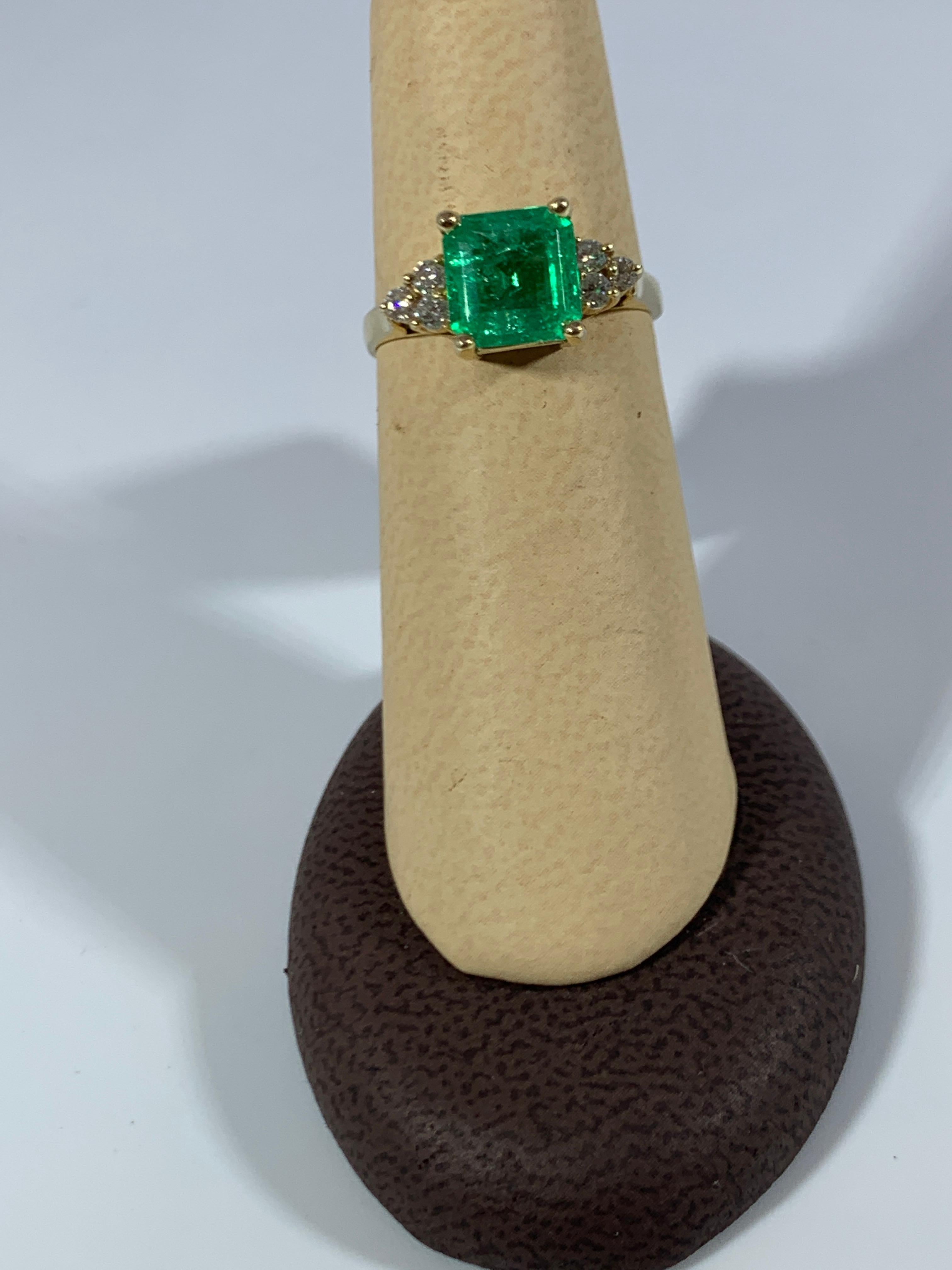 Women's 2 Carat Square Cut Emerald and 0.25 Carat Diamond Ring 14 Karat Yellow Gold