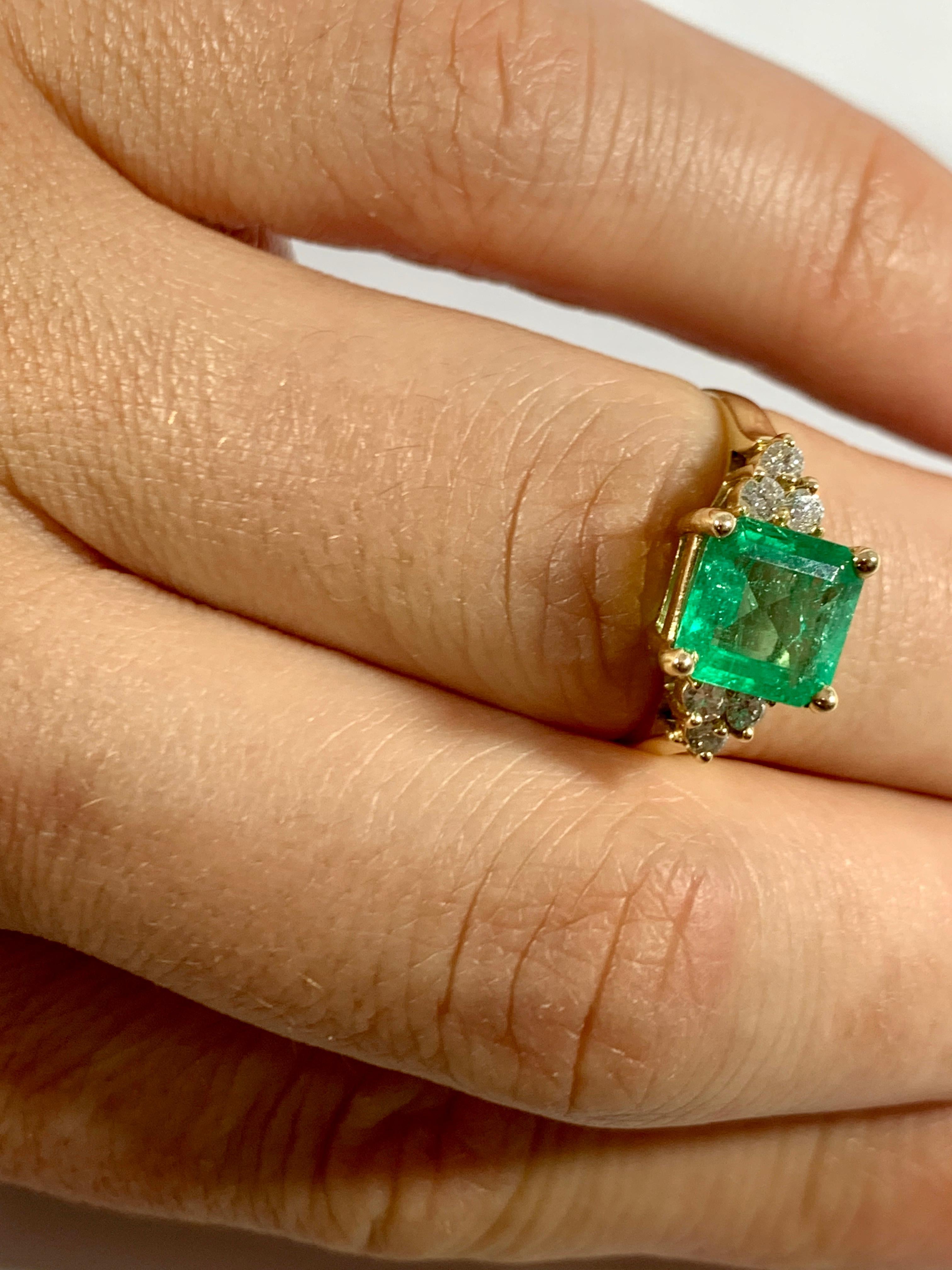 2 Carat Square Cut Emerald and 0.25 Carat Diamond Ring 14 Karat Yellow Gold 1