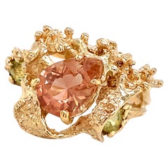 Vintage 2 Carat Sunstone Pear "Freeform Frenzy" Ring with Mali Garnets in Yellow Gold