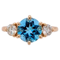 2 Carat Swiss Topaz Ring w Natural Diamonds in Solid 14K Yellow Gold  RD 8mm