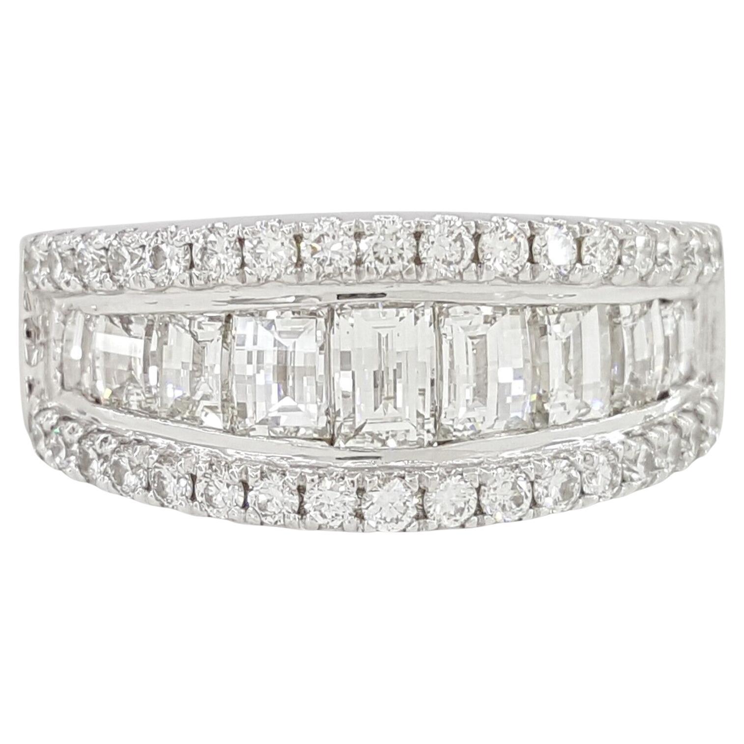  2 Carat Three Row Baguette & Round Brilliant Cut Diamond Ring