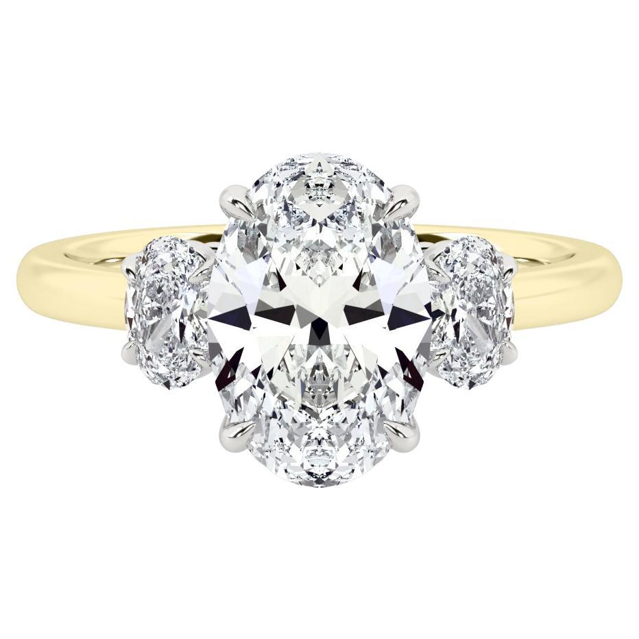2 Carat Three-Stone Oval Diamond Engagement Ring in 14k Yellow Gold