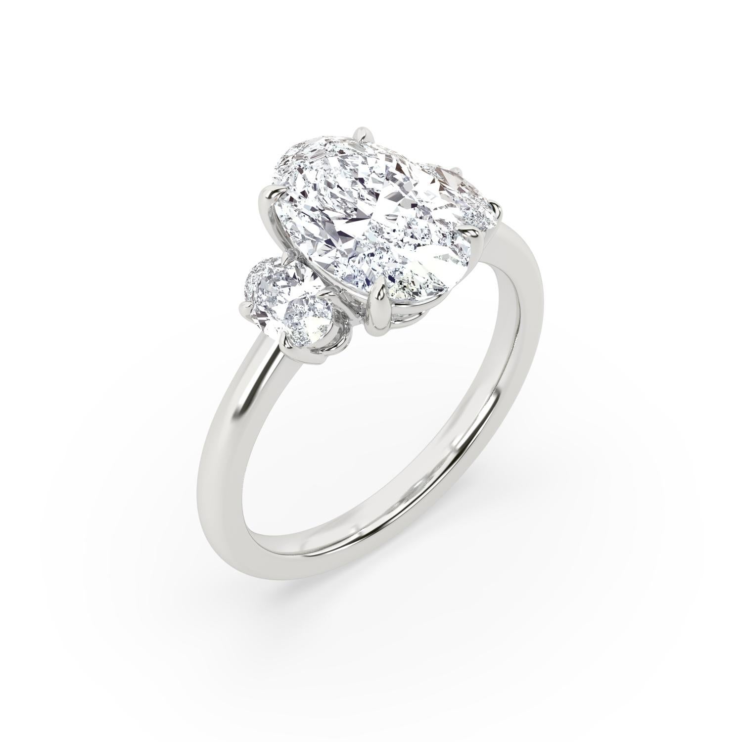 Contemporary 2 Carat Three-Stone Oval Diamond Engagement Ring in Platinum For Sale