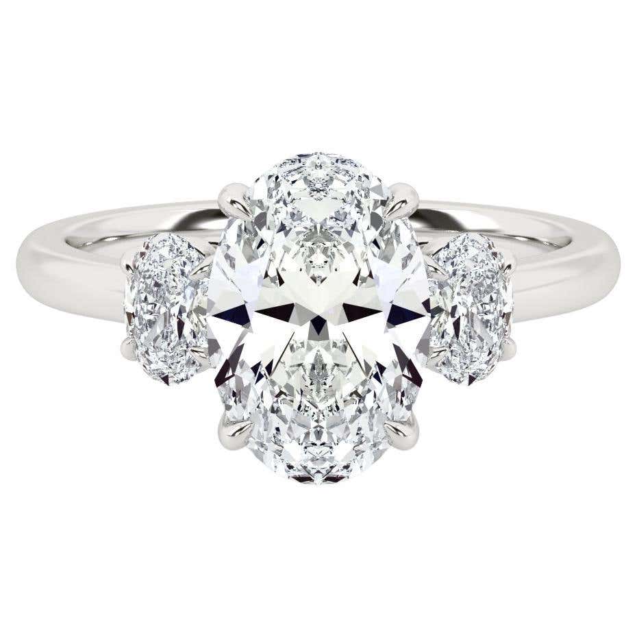 Three Interlocking Oval Rings Roman Malakov 8.05 Carat Oval Cut Three Stone Diamond Engagement Ring ...