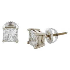 2 Carat Total Princess Cut Diamond Stud Earrings in 14 Karat White Gold