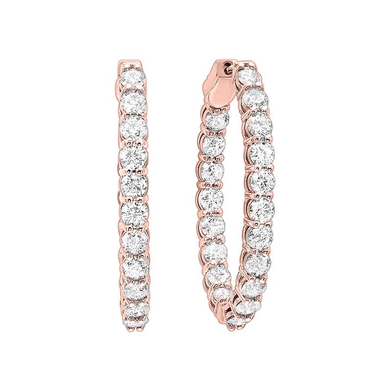 Oval Cut 2 Carat Total Weight Diamond Inside-Outside Oval Hoops in 14 Karat Rose Gold		 For Sale