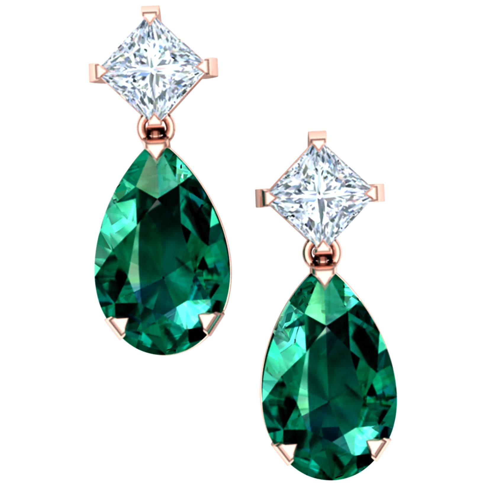 2 Carat Tourmaline and Diamond Drop Earrings Set in Rose Gold For Sale