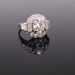 2 Carat Transitional Cut Diamond Cluster Platinum French Art Deco Ring