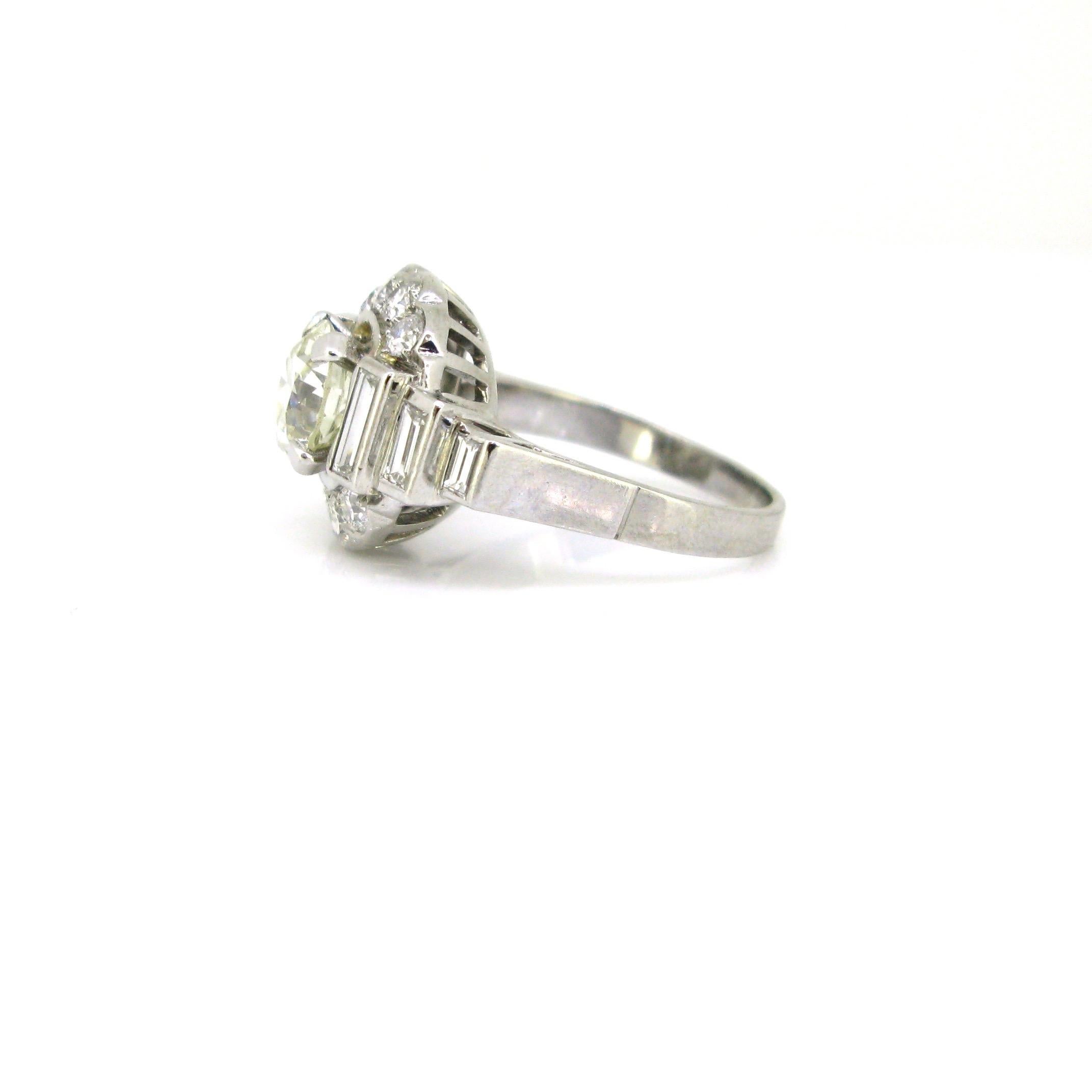2 Carat Transitional Cut Diamond Cluster Platinum French Art Deco Ring 1