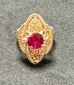 2 Carat Treated Round  Ruby 14 Karat Yellow Gold Cocktail Ring, Vintage