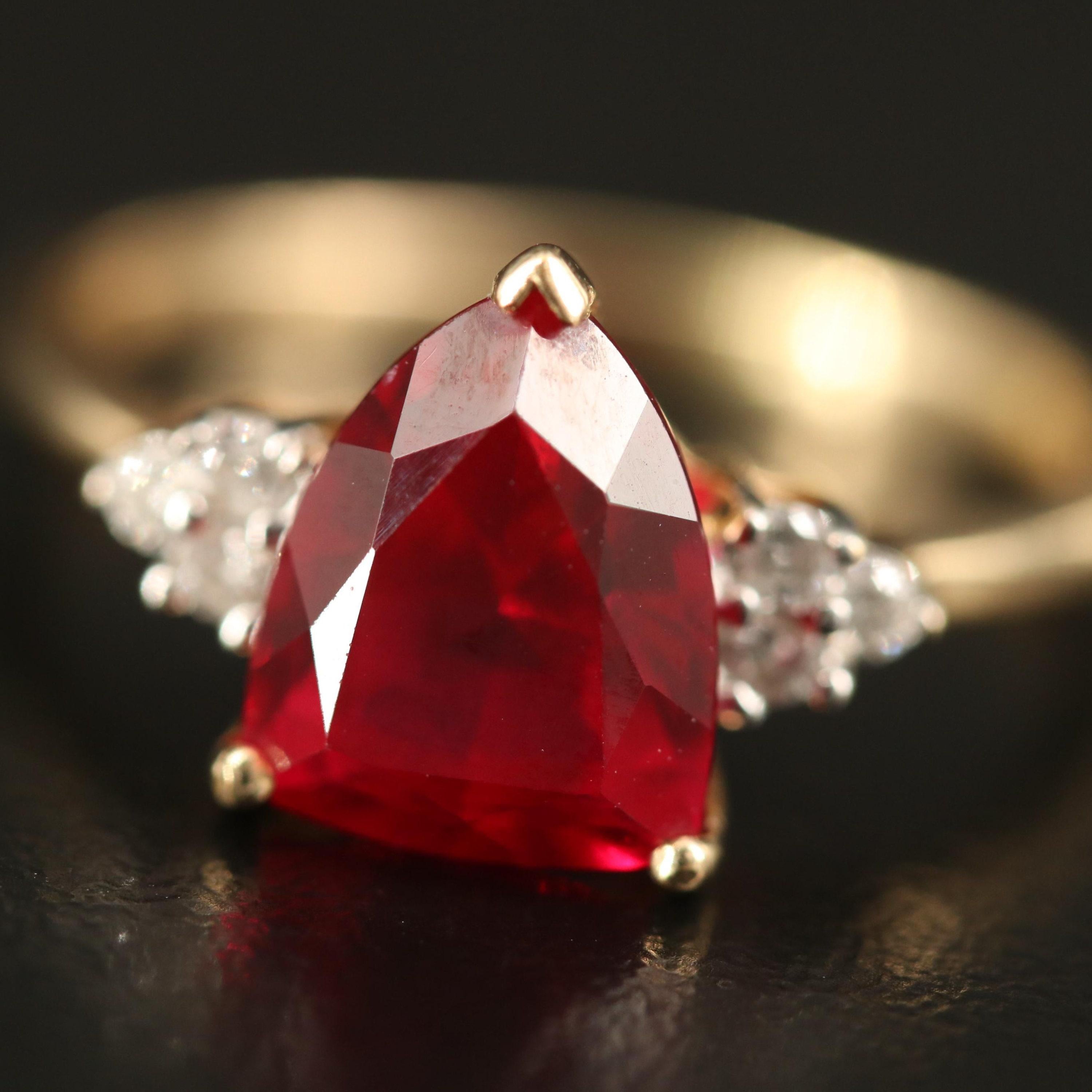 For Sale:  2 Carat Trilliant Cut Ruby Diamond Engagement Ring Antique Victorian Ruby Ring 6