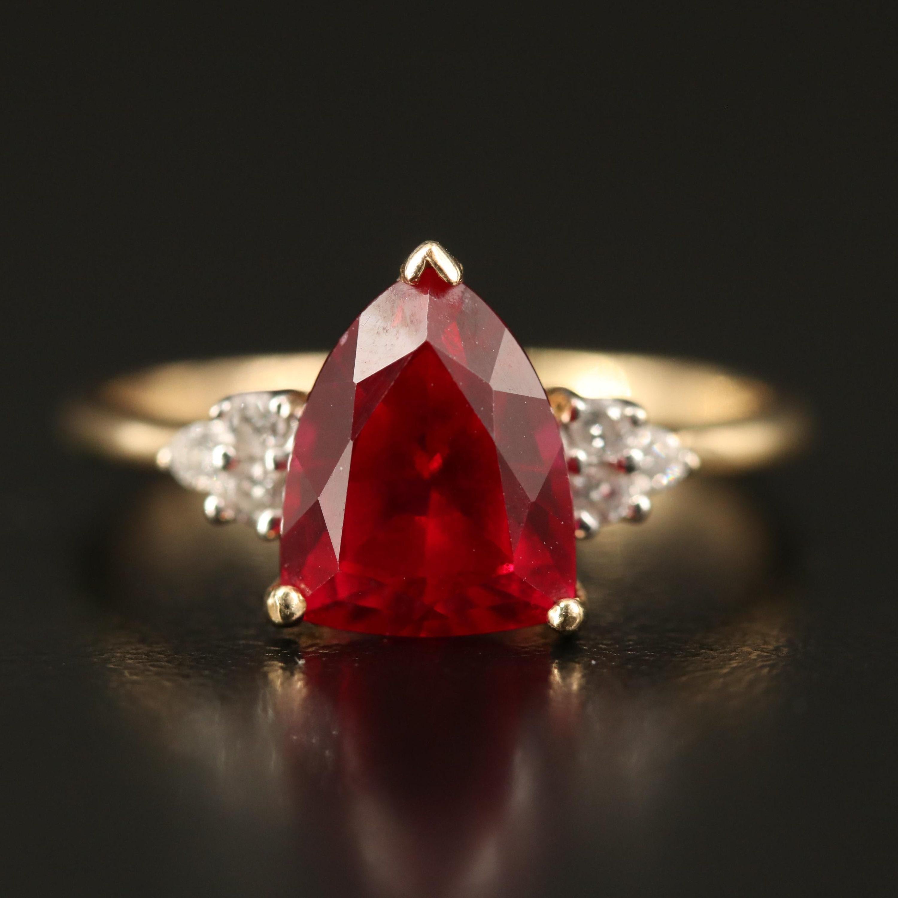 For Sale:  2 Carat Trilliant Cut Ruby Diamond Engagement Ring Antique Victorian Ruby Ring 7