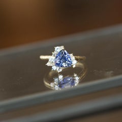 2 Carat Trilliant Cut Sapphire Vintage Engagement Ring for her Yellow Gold Ring