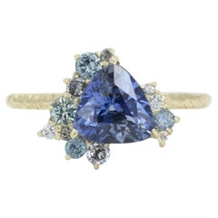 2 Carat Trilliant Cut Sapphire Vintage Engagement Ring for her Yellow Gold Ring