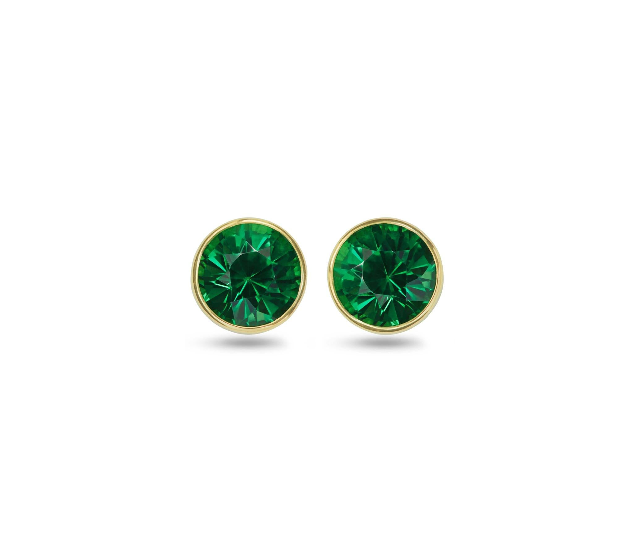 Modern 2 Carat Tsavorite Yellow Gold Stud Earrings For Sale