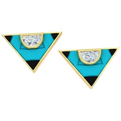 2 Carat Turquoise Onyx and Diamond Triangle Earrings