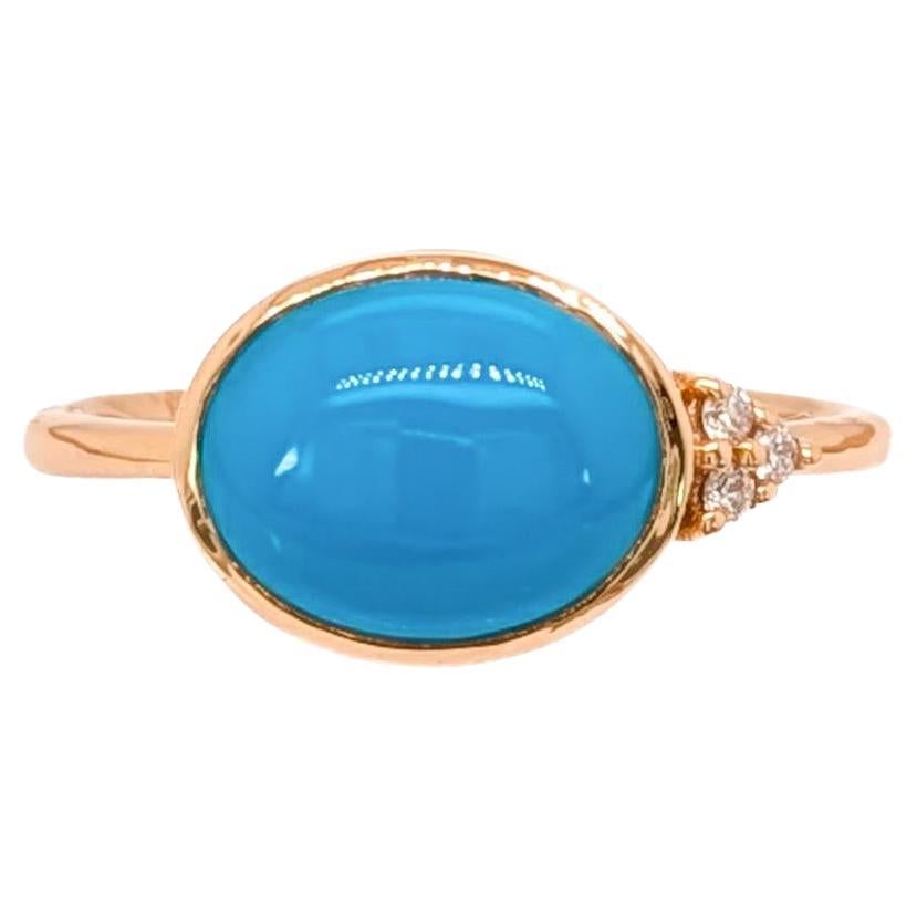 2 Carat Turquoise Ring w Natural Diamond Accents in Solid 14K Gold  OV 10x8mm