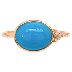 2 Carat Turquoise Ring w Natural Diamond Accents in Solid 14K Gold  OV 10x8mm