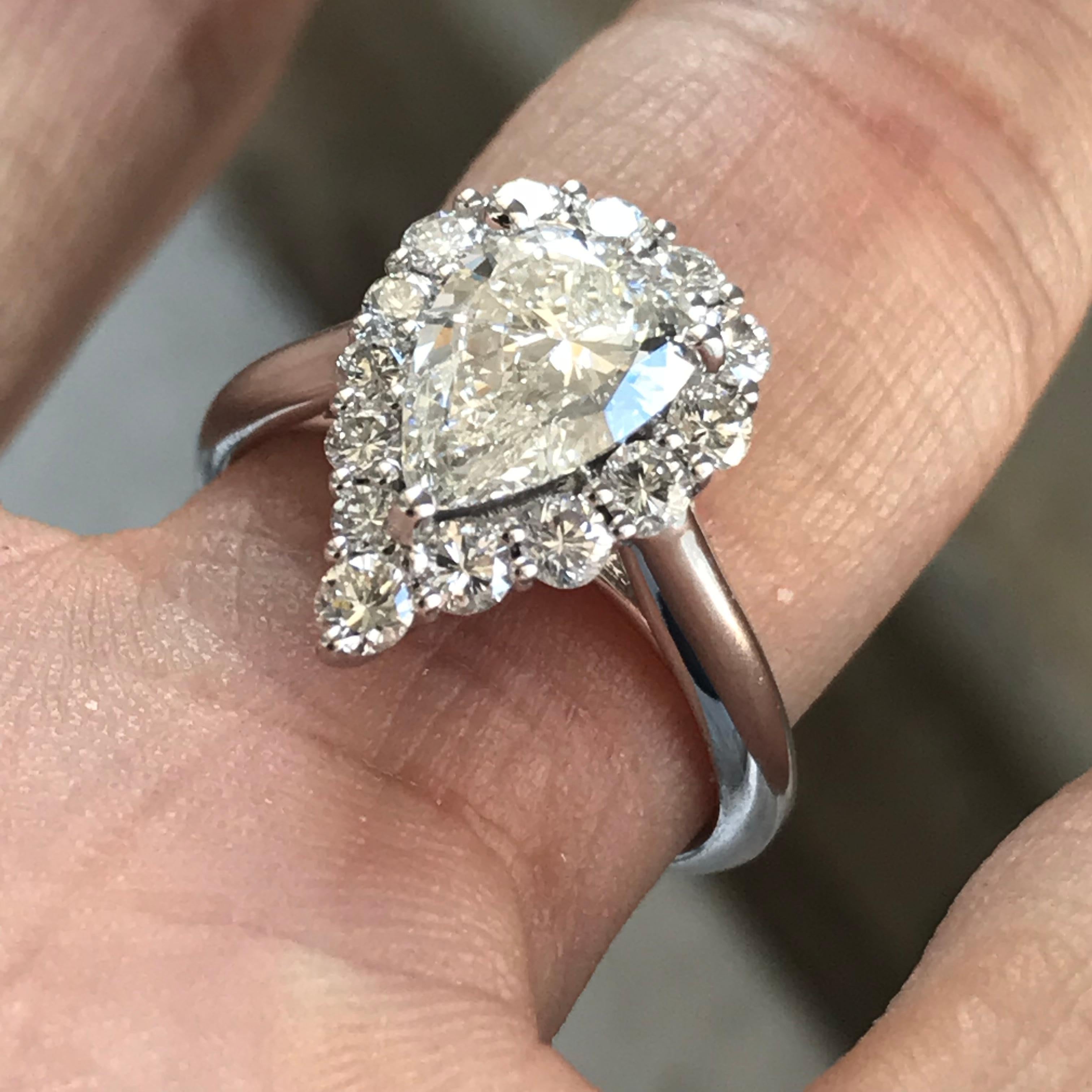 Modern 2 Carat Approximate Pear Shape Diamond Halo Ring 14 Karat White Gold, Ben Dannie For Sale