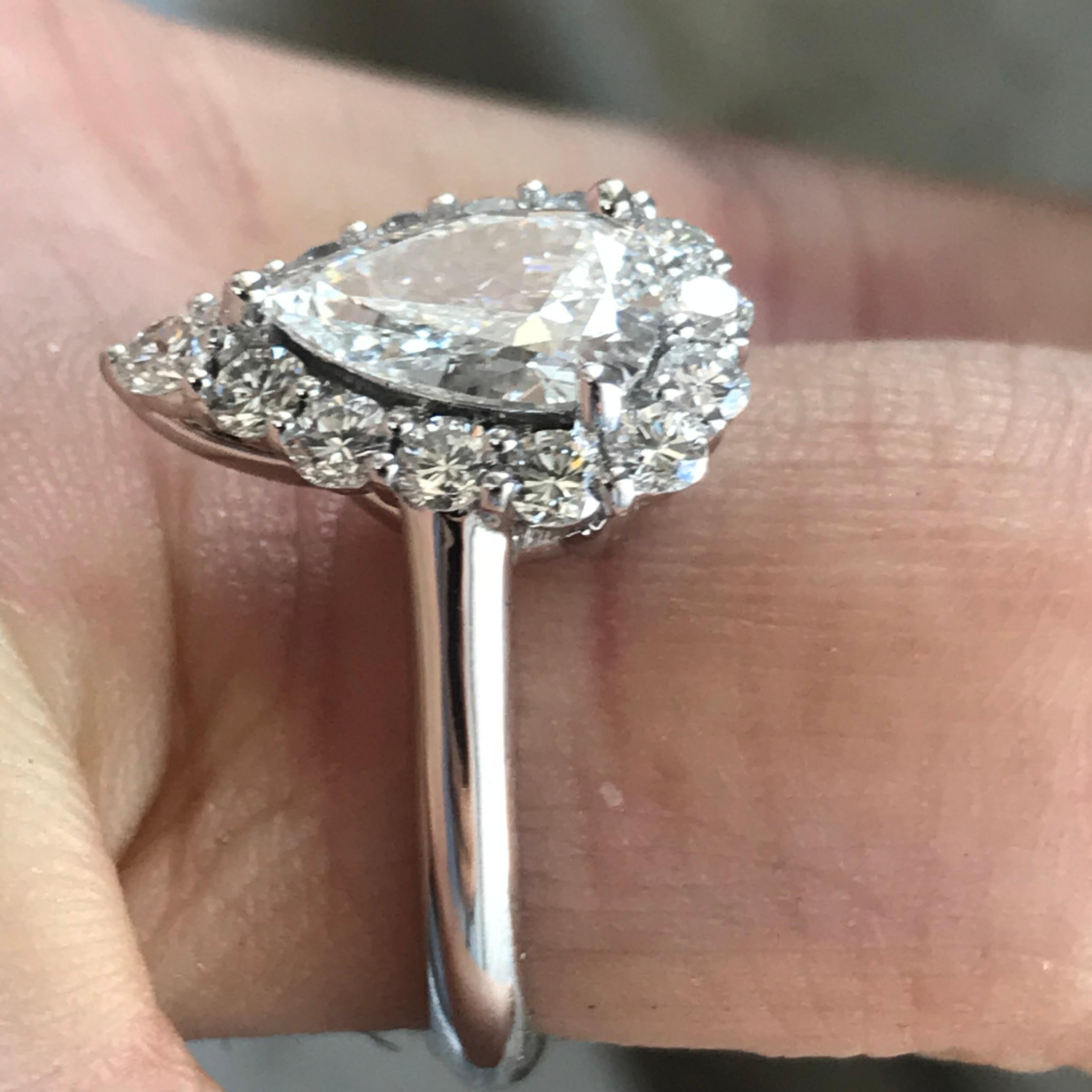 Pear Cut 2 Carat Approximate Pear Shape Diamond Halo Ring 14 Karat White Gold, Ben Dannie For Sale