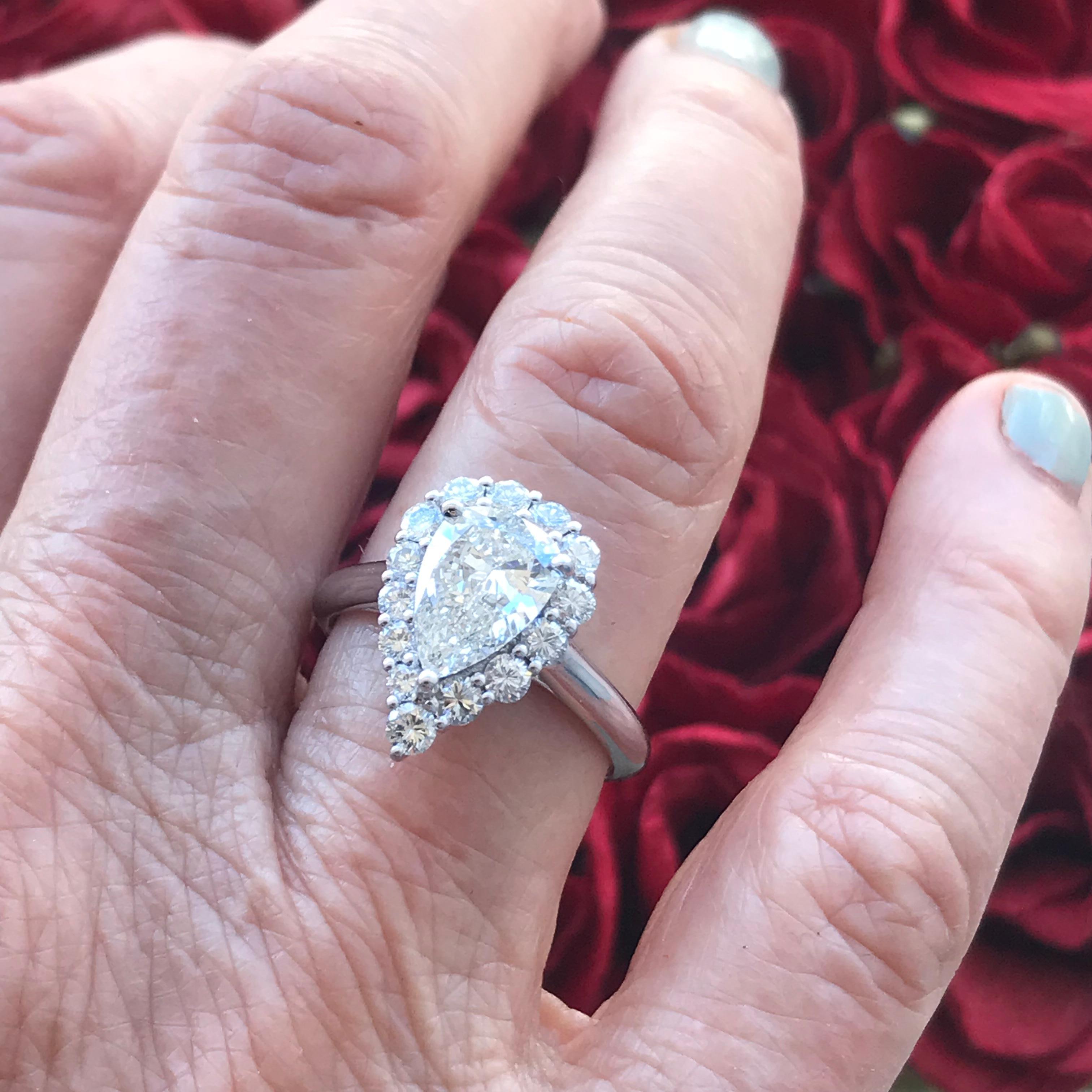 2 Carat Approximate Pear Shape Diamond Halo Ring 14 Karat White Gold, Ben Dannie In New Condition For Sale In West Hollywood, CA