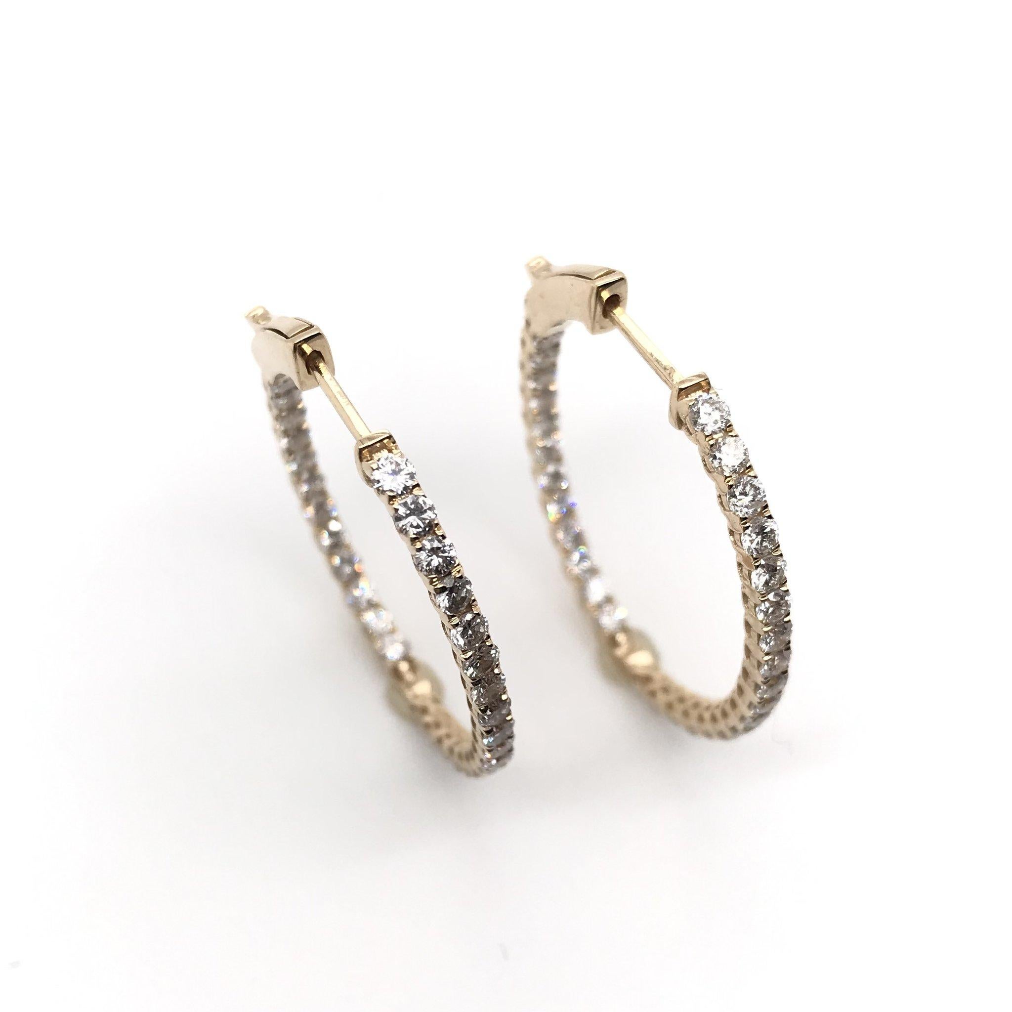 Contemporary 2 Carat Tw Diamond in & Out Hoop Earrings 14k Yellow Gold