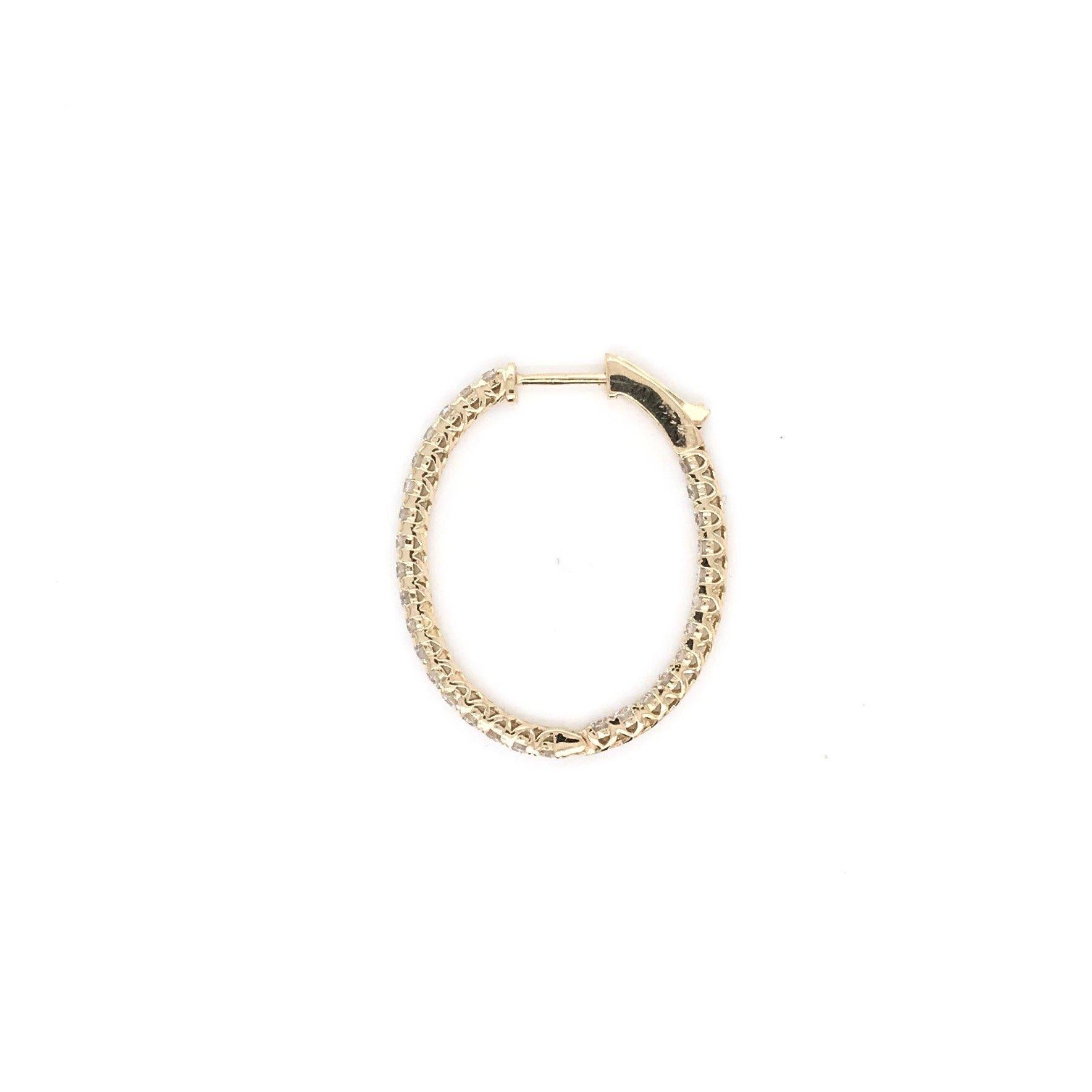 Round Cut 2 Carat Tw Diamond in & Out Hoop Earrings 14k Yellow Gold