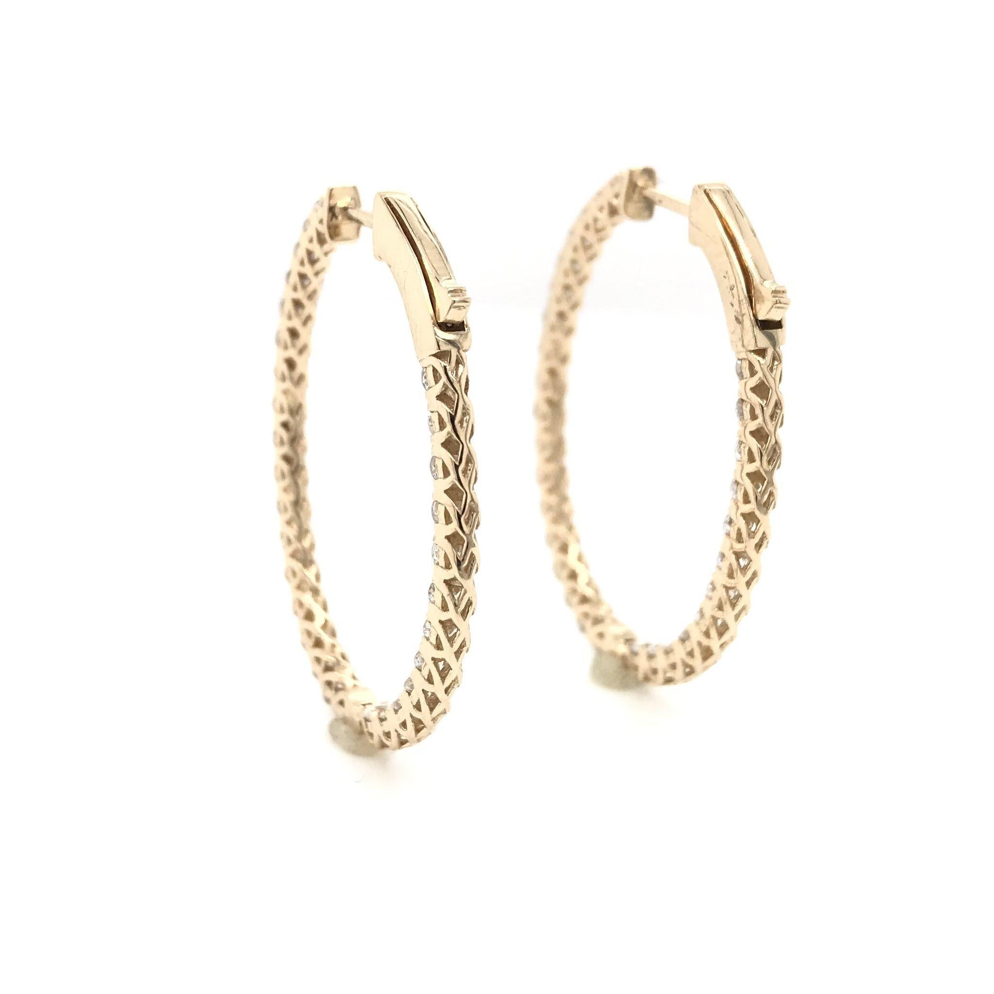 Women's 2 Carat Tw Diamond in & Out Hoop Earrings 14k Yellow Gold