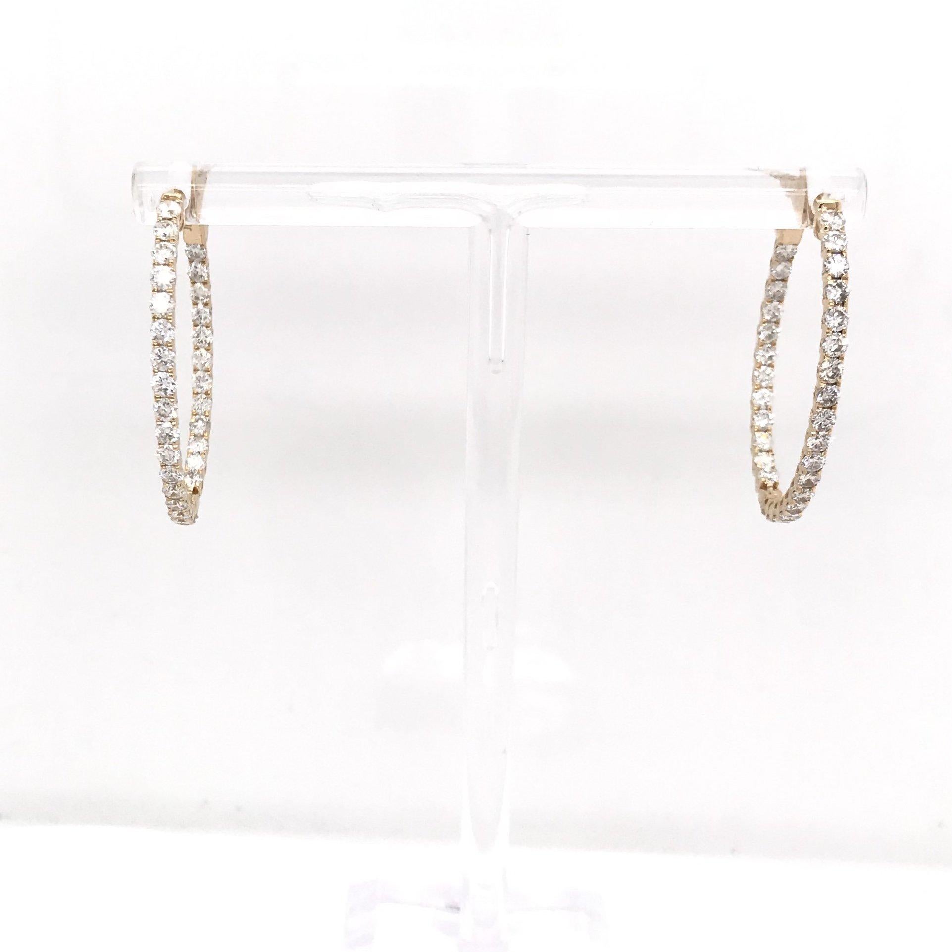 2 Carat Tw Diamond in & Out Hoop Earrings 14k Yellow Gold 2