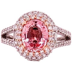 2 Carat Unheated Padparadscha Sapphire Diamond Ring