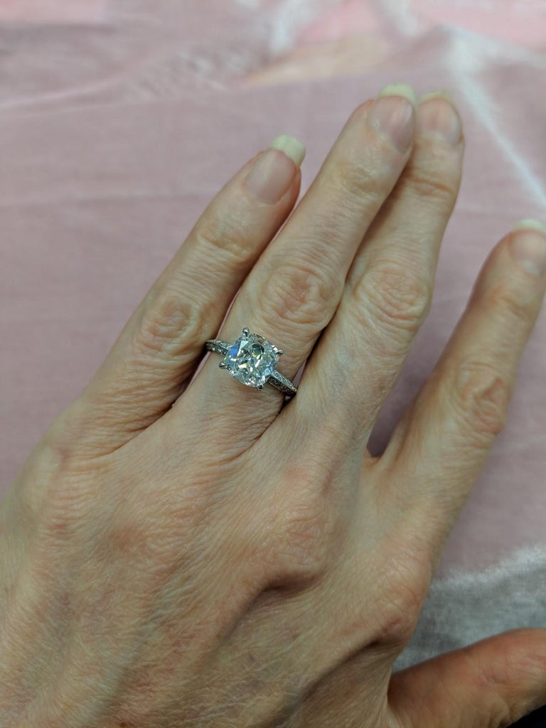 2 Carat Vintage Cushion Cut Diamond Ring Gia J Si1 In Platinum For