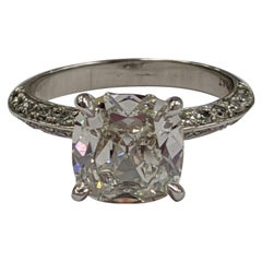 2 Carat Vintage Cushion Cut Diamond Ring GIA J SI1 in Platinum