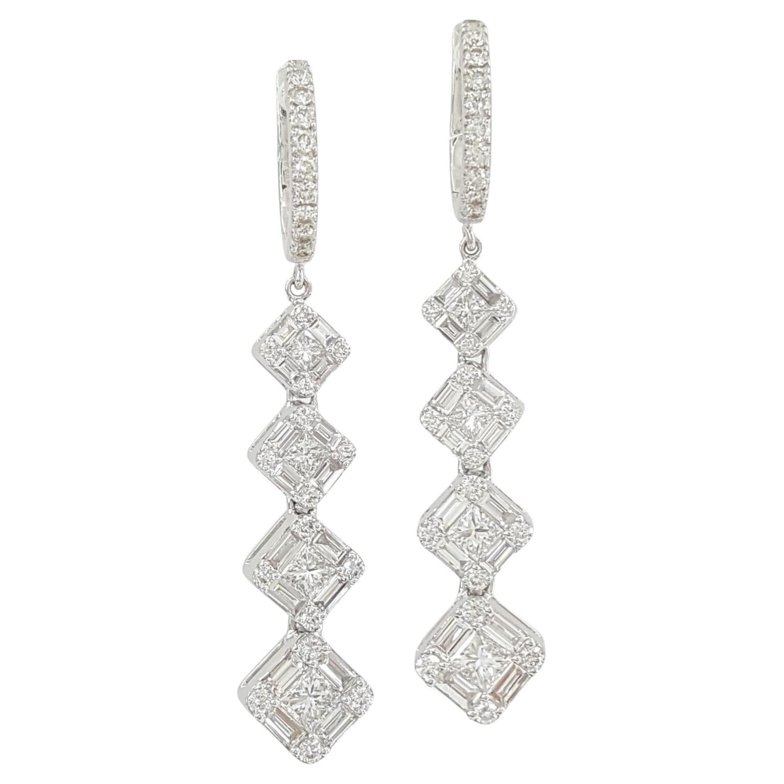 2 Carat White Diamond Dangle Earrings  For Sale