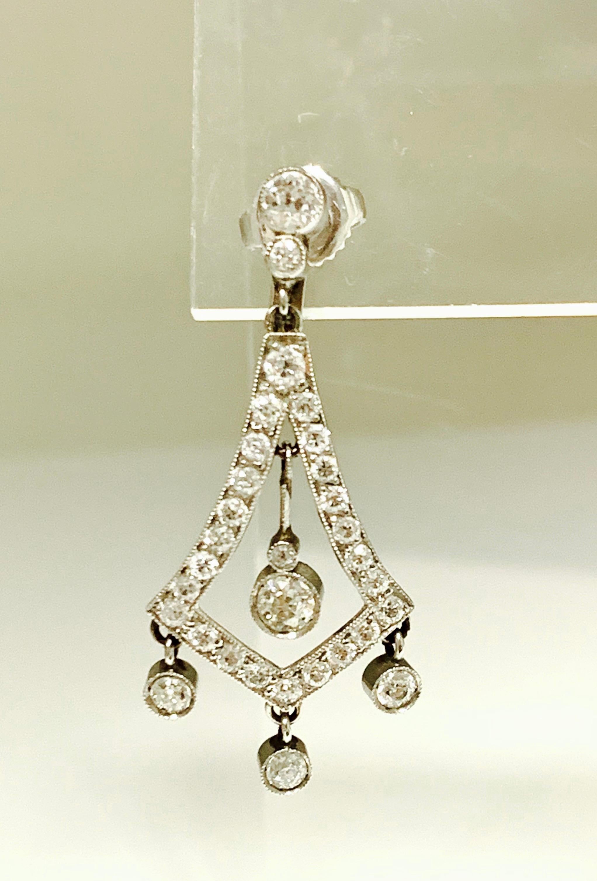 Round Cut 2 Carat White Diamond Dangle Earrings in Platinum For Sale