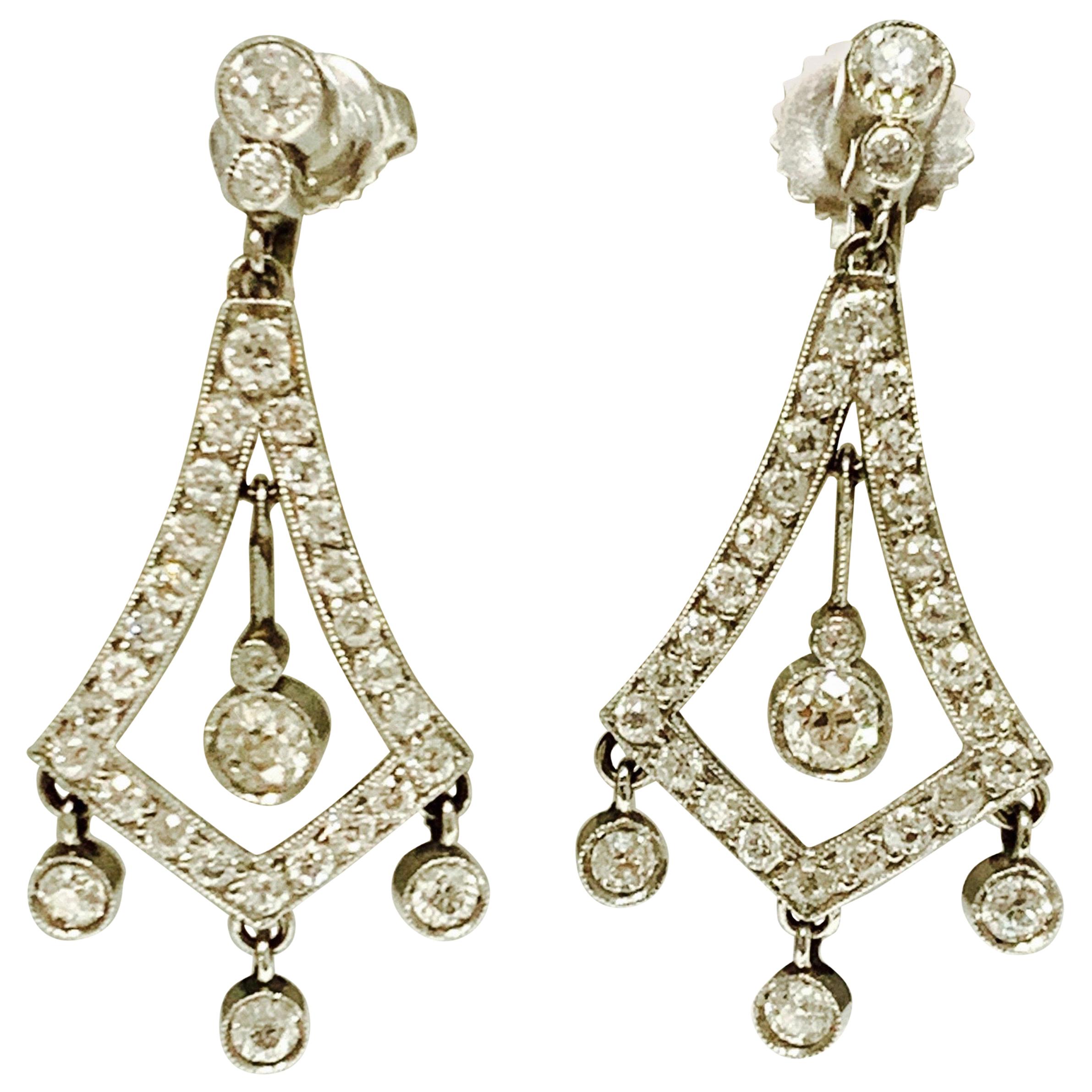 2 Carat White Diamond Dangle Earrings in Platinum For Sale