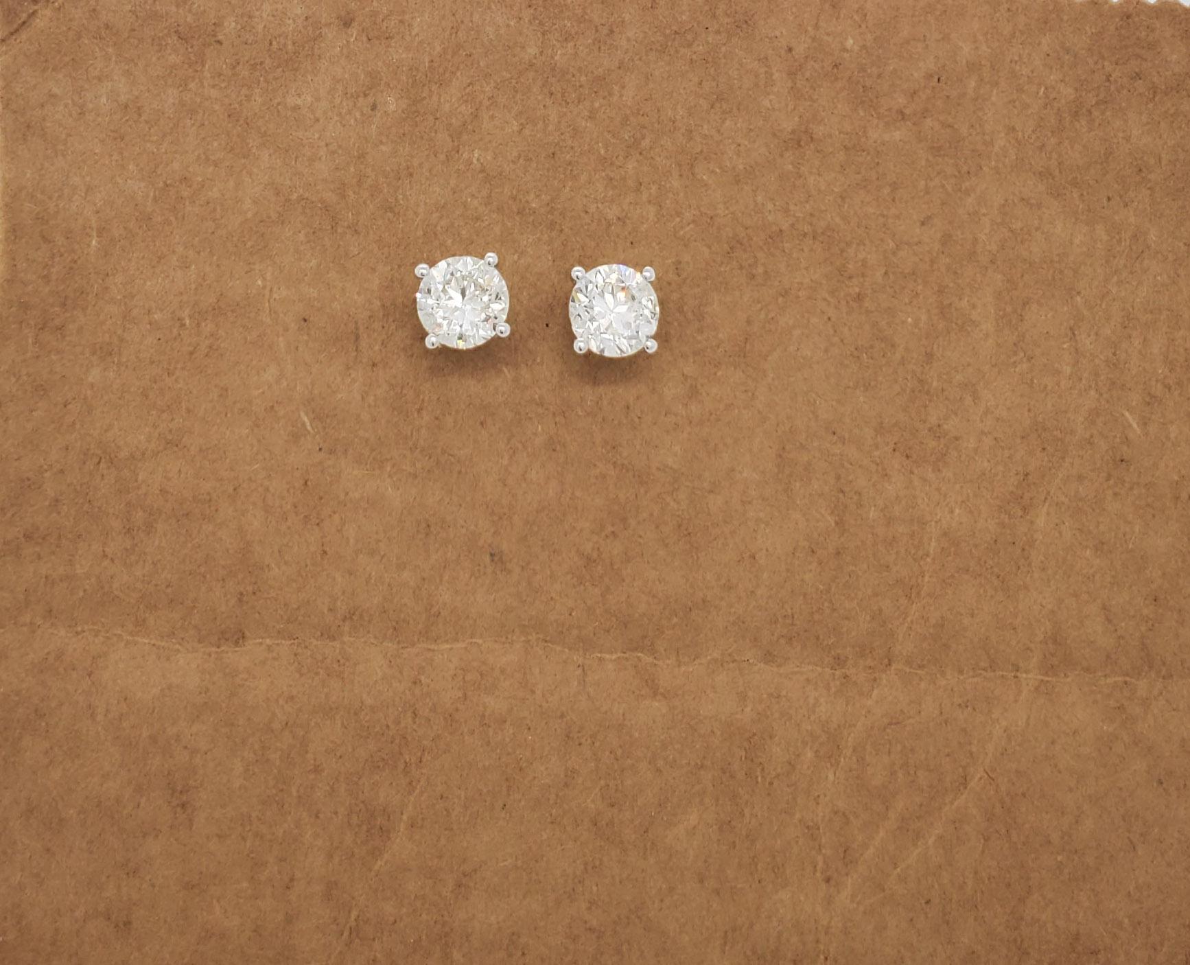 Round Cut 2 Carat White Diamond Studs in 14k White Gold