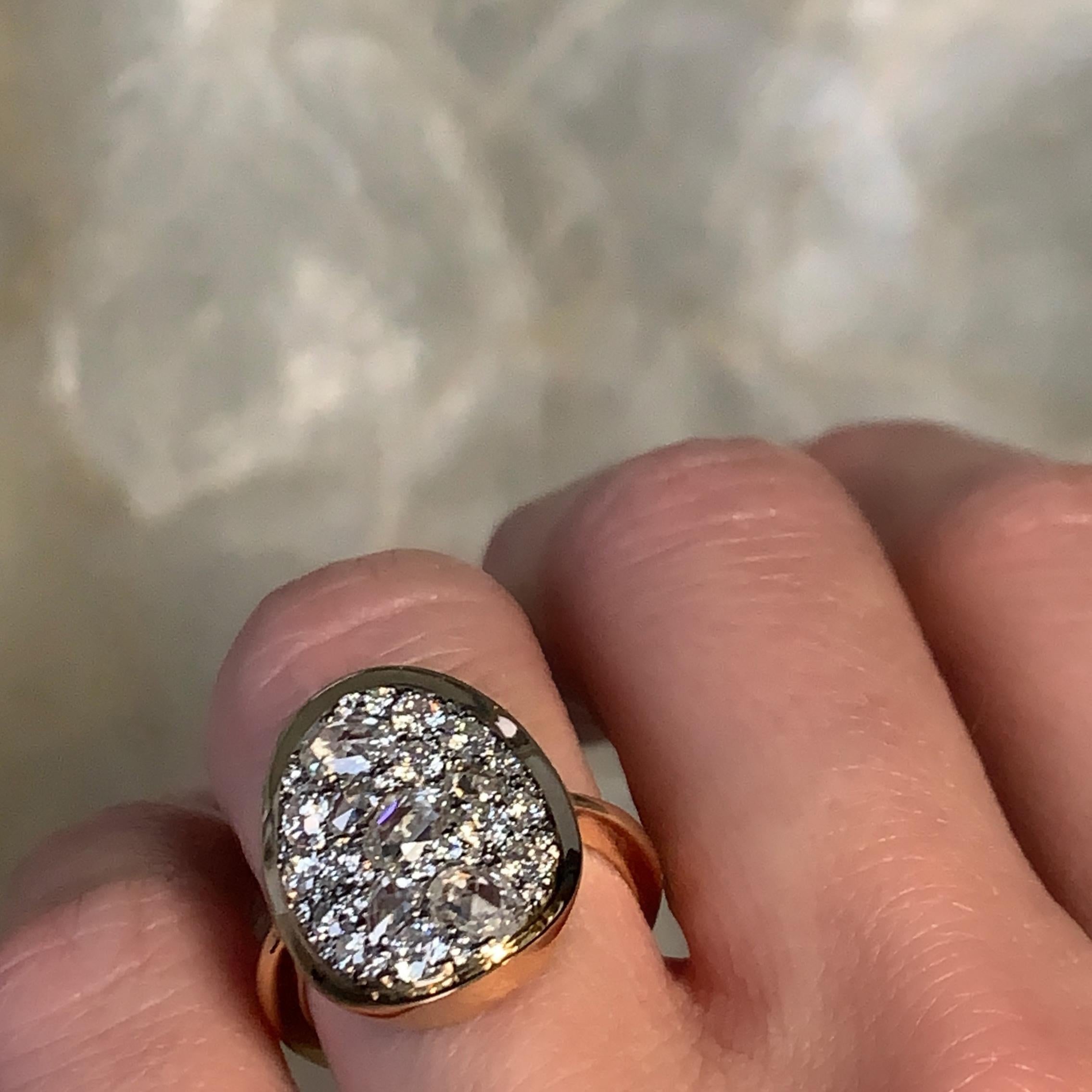 2 Carat White GHVS Rose-Cut and DEGVVS Brilliant-Cut Diamond Pave Ring 4