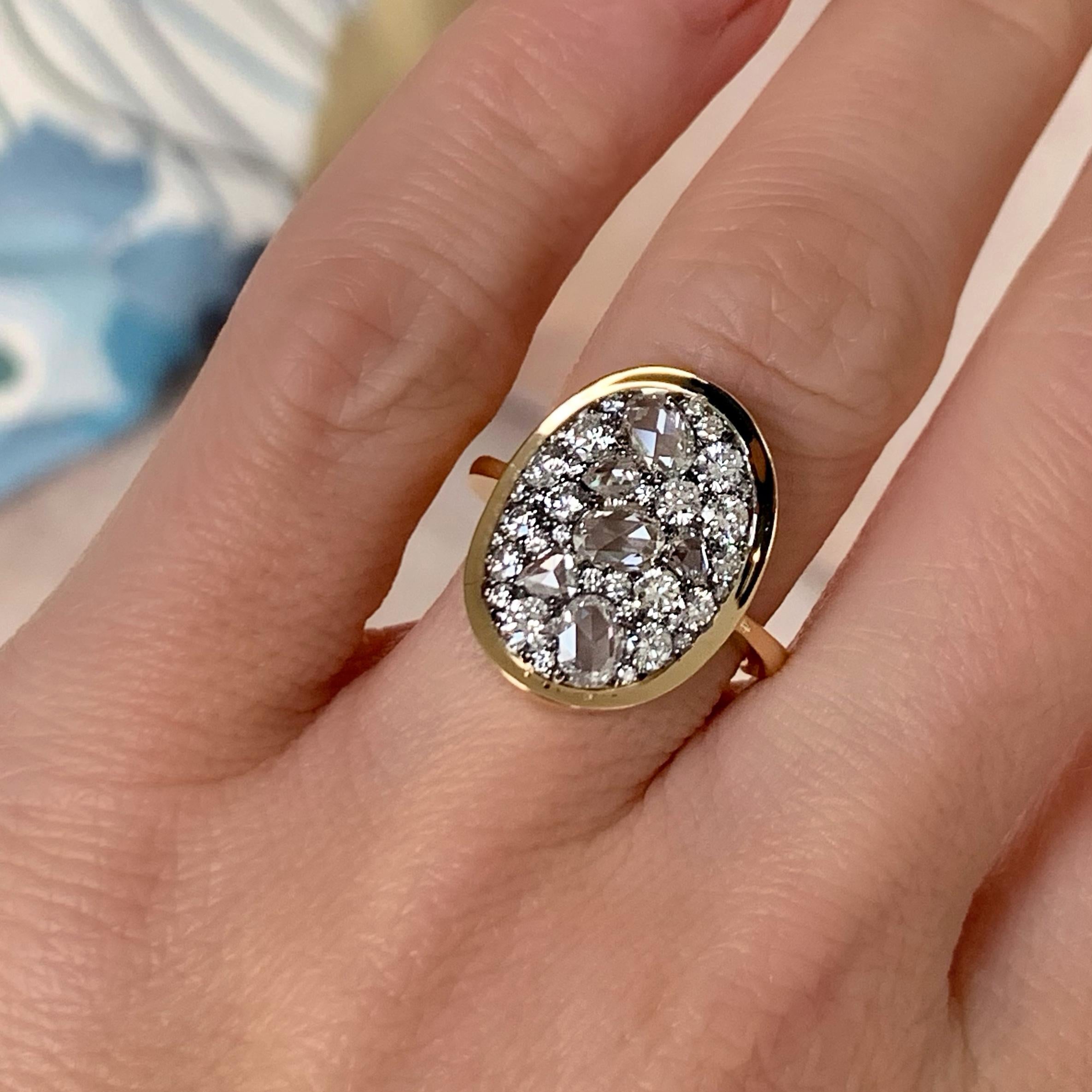 Women's 2 Carat White GHVS Rose-Cut and DEGVVS Brilliant-Cut Diamond Pave Ring