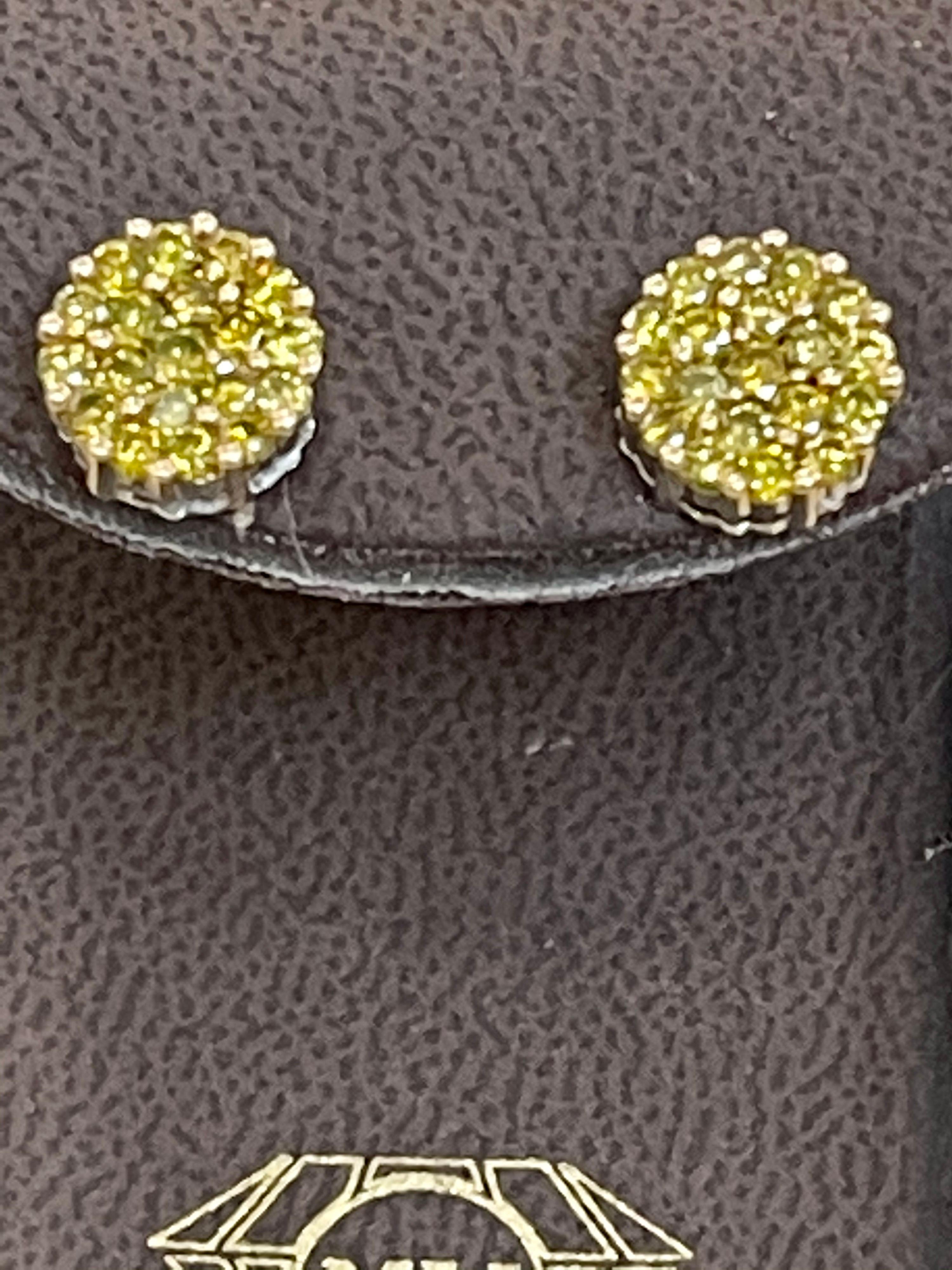 2 Carat Yellow Diamond Floral Cluster Flower Stud Earrings 14 Karat White Gold In Excellent Condition For Sale In New York, NY