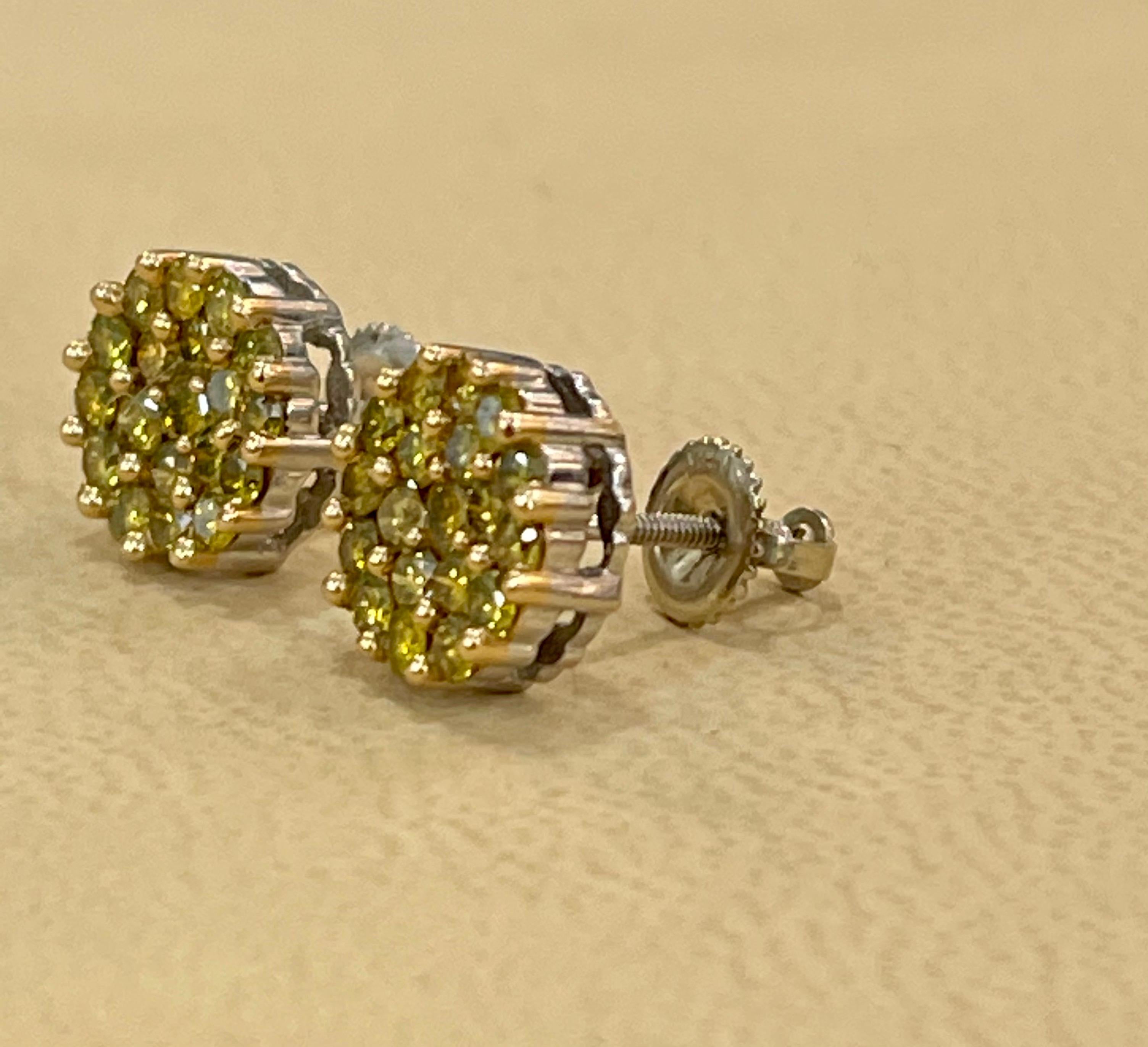2 Carat Yellow Diamond Floral Cluster Flower Stud Earrings 14 Karat White Gold For Sale 3