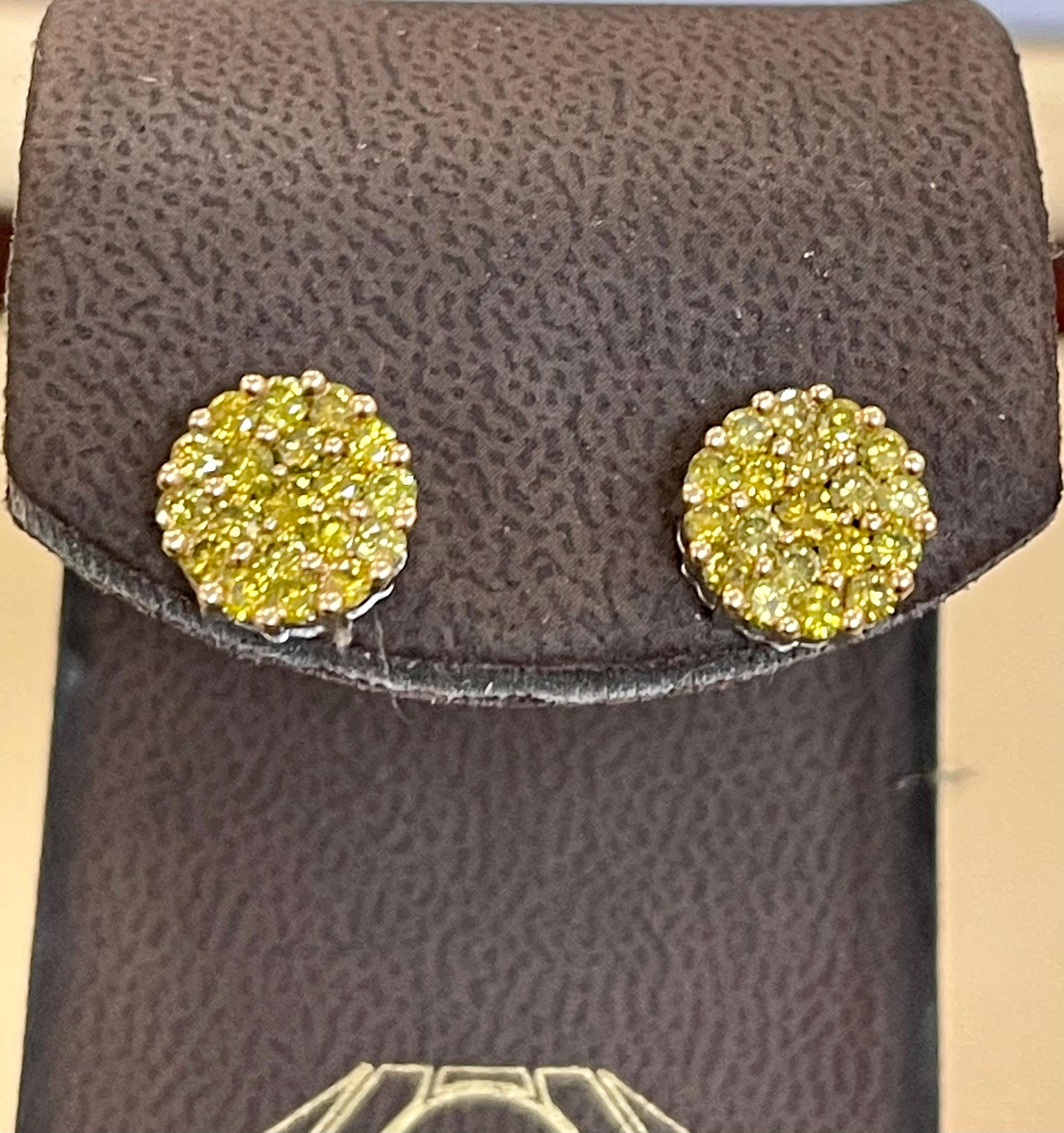 2 Carat Yellow Diamond Floral Cluster Flower Stud Earrings 14 Karat White Gold For Sale 4
