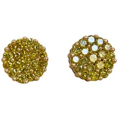 Clous d'oreilles en or blanc 14 carats avec fleur en grappe de diamants jaunes de 2 carats