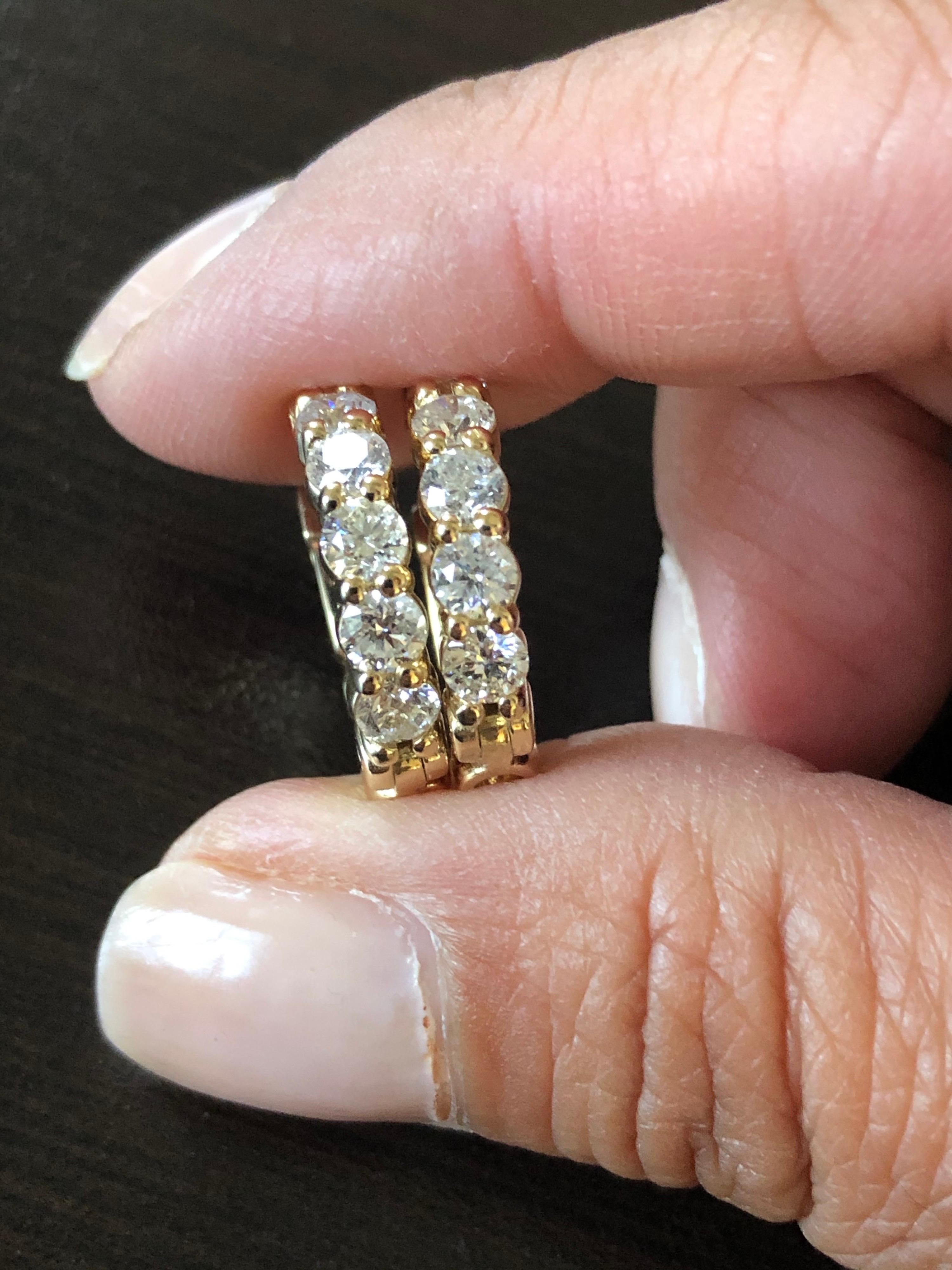2 Carat Yellow Diamond Huggies Hoops 14 Karat In New Condition For Sale In Great Neck, NY