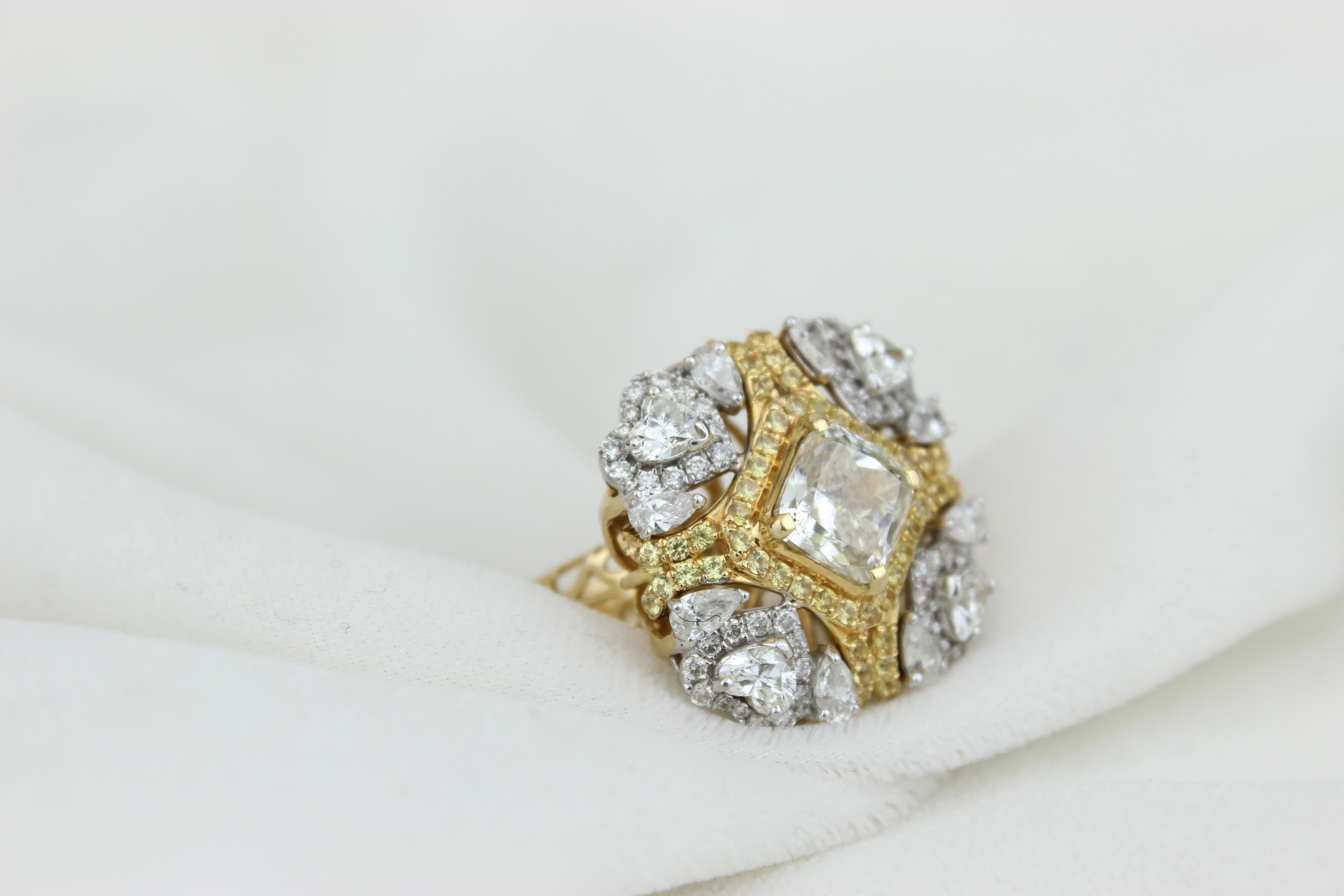 For Sale:  2 Carat Yellow Sapphire and Fancy Diamonds Engagement Ring in 18k Solid Gold 3